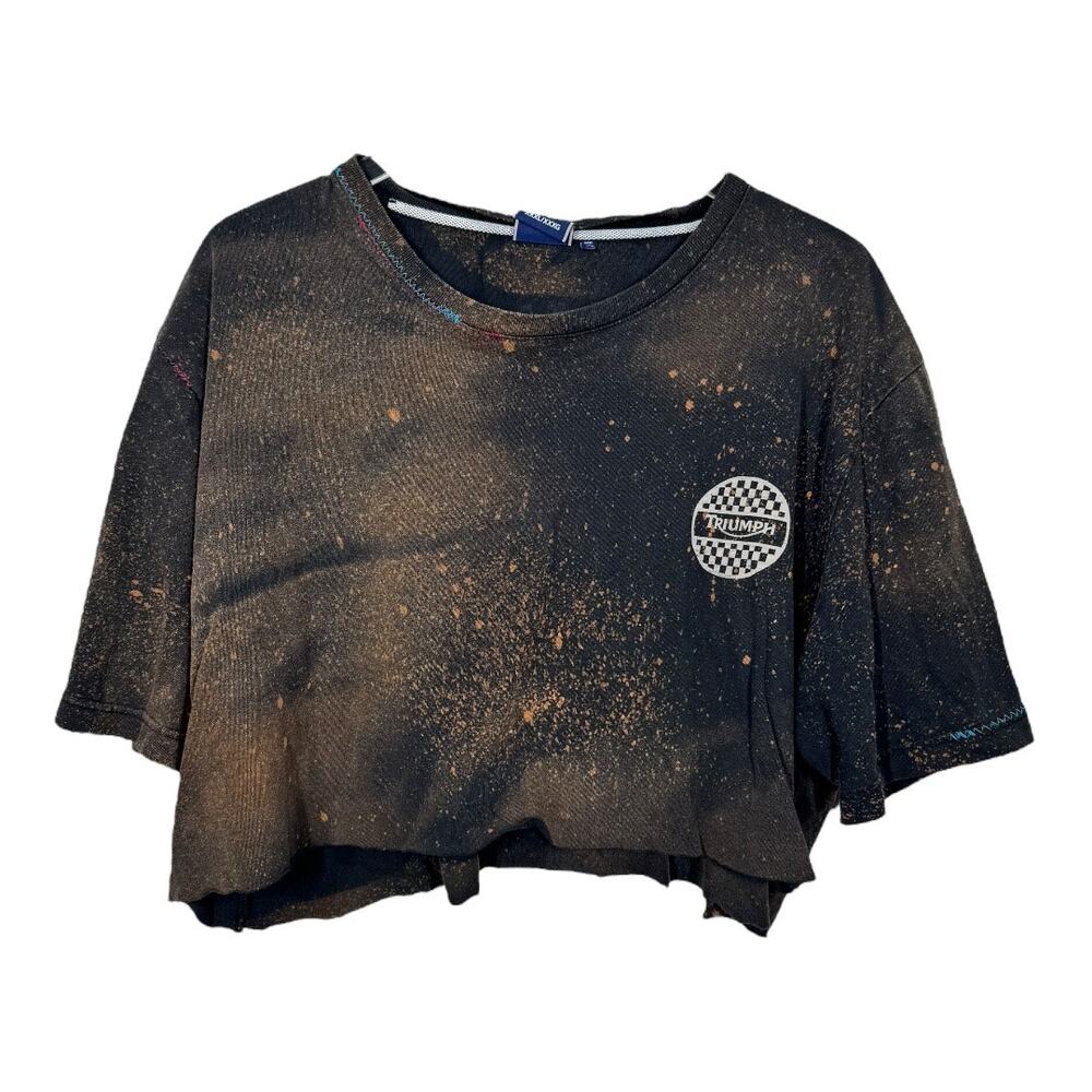 Reworked Triumph Motorcycle Cropped Graphic Tee 3XL Oversized Bleached Boho Edgy